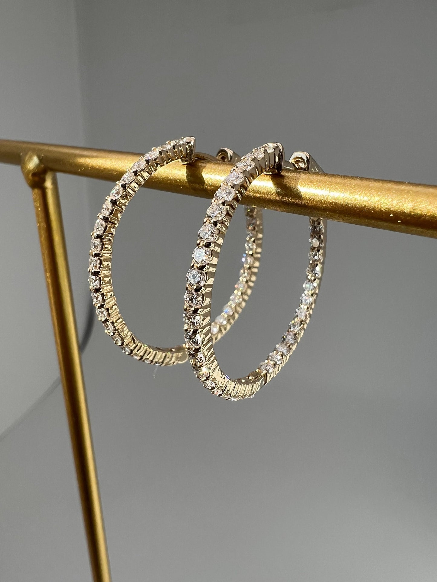 Lab Grown Diamond Tennis Hoop Earrings 1.5mm / 1.75mm / 2mm / 0.78-2.29TCW Round 14k Yellow / White / Rose Gold, for men, for women, wedding