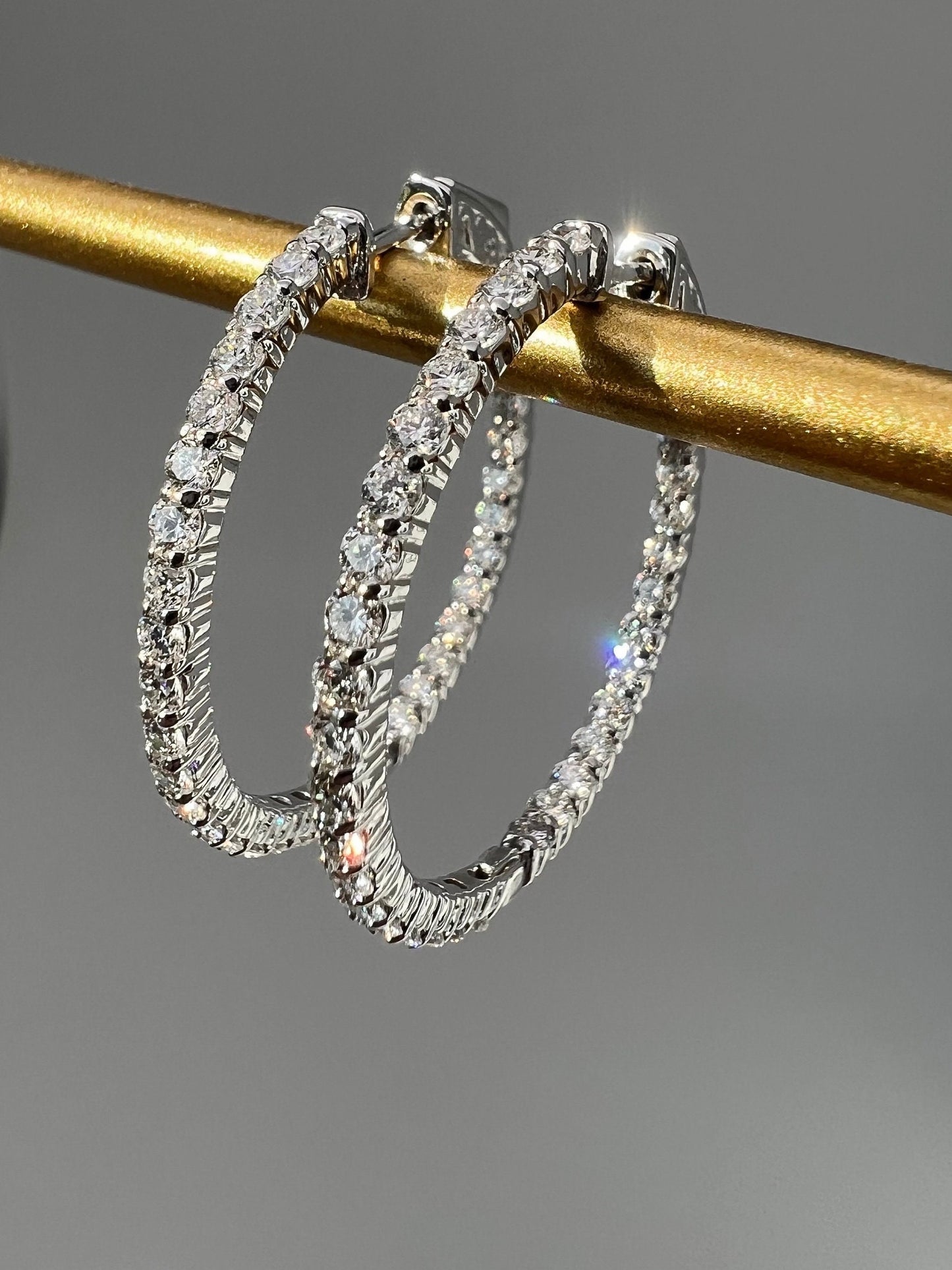 Lab Grown Diamond Tennis Hoop Earrings 1.5mm / 1.75mm / 2mm / 0.78-2.29TCW Round 14k Yellow / White / Rose Gold, for men, for women, wedding