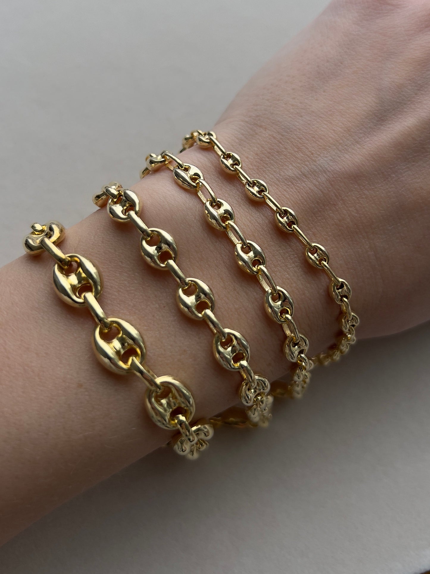 Gold Mariner Link Chain Bracelet Puffed Anchor 14K Yellow Gold plated Silver 925 ALL SIZES, gift for her, gift for him