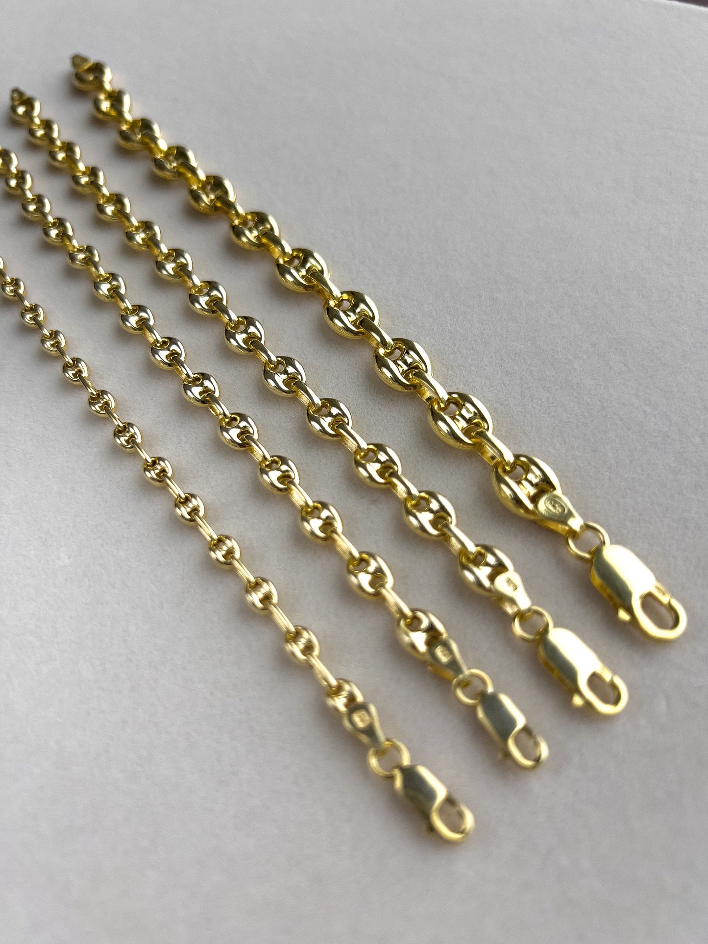 Gold Mariner Link Chain Necklace Puffed Anchor 14K Yellow Gold plated Silver 925 ALL SIZES, gift for her, gift for him