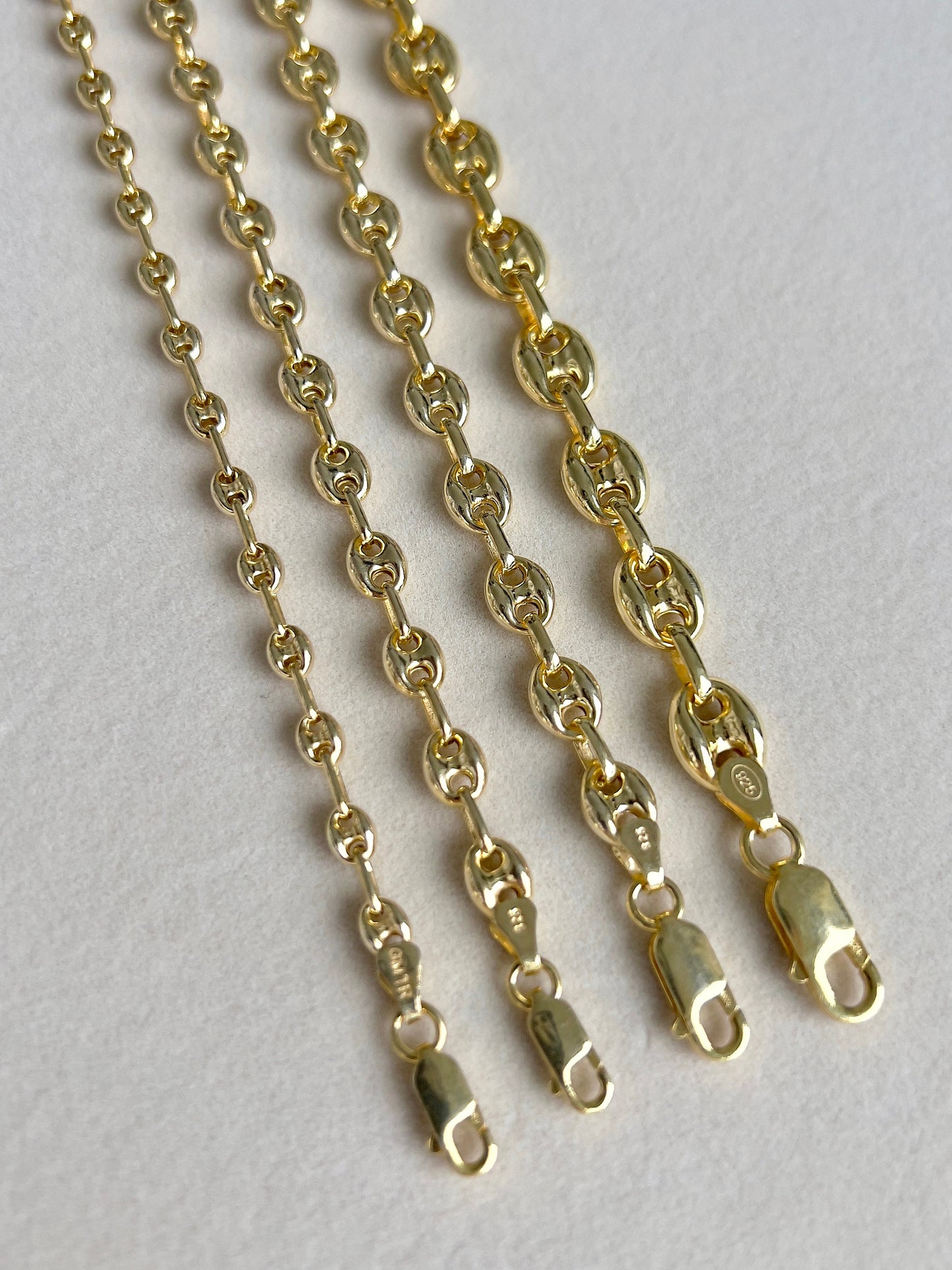 Gold Mariner Link Chain Necklace Puffed Anchor 14K Yellow Gold plated Silver 925 ALL SIZES, gift for her, gift for him