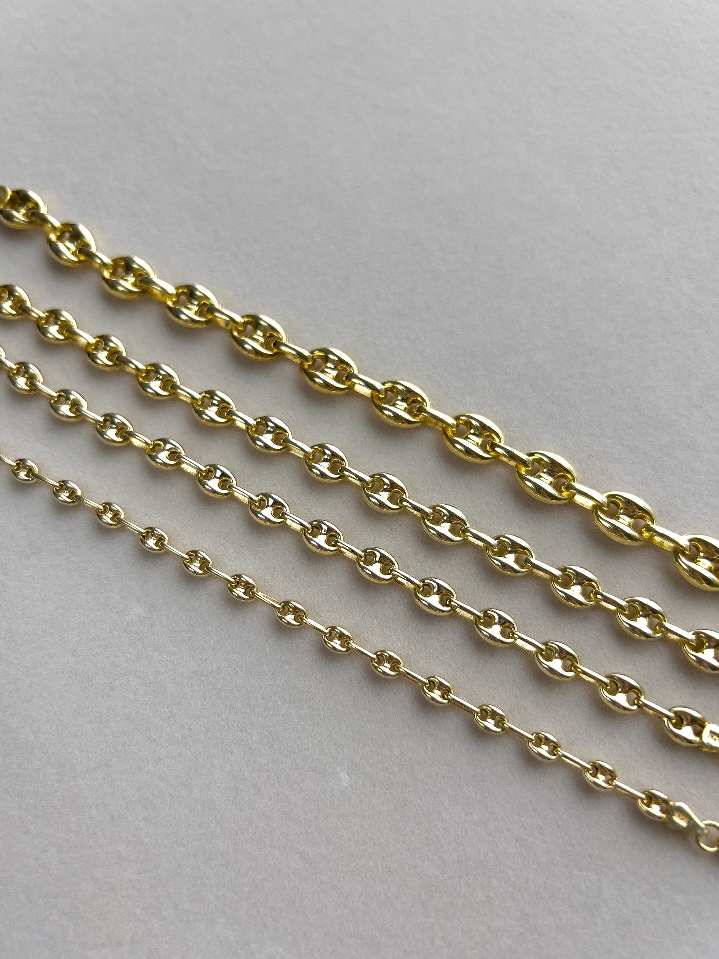 Gold Mariner Link Chain Necklace Puffed Anchor 14K Yellow Gold plated Silver 925 ALL SIZES, gift for her, gift for him