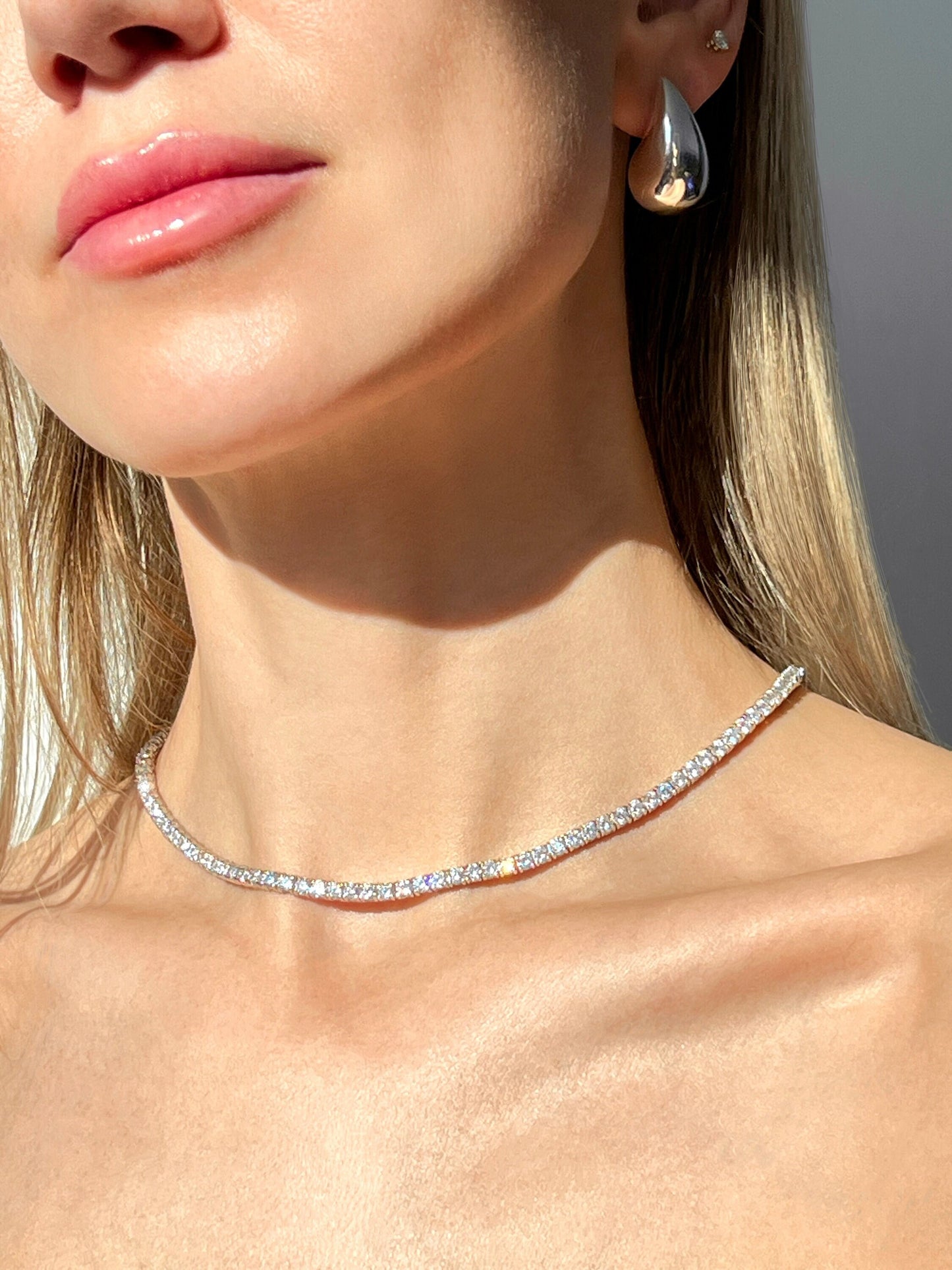 Tennis Necklace 3mm 13.75-78.00TCW Round Created Diamond 925 Solid Sterling Silver Chain