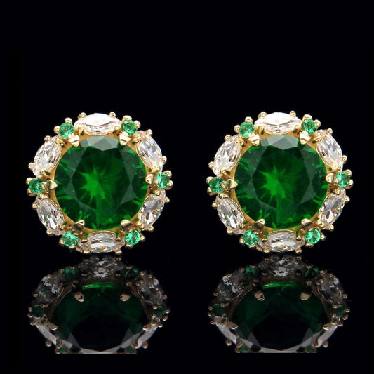 Marquise Halo Stud Earrings 2.00 CT Green Emerald Created Diamond 14k Yellow gold, 14k White Gold