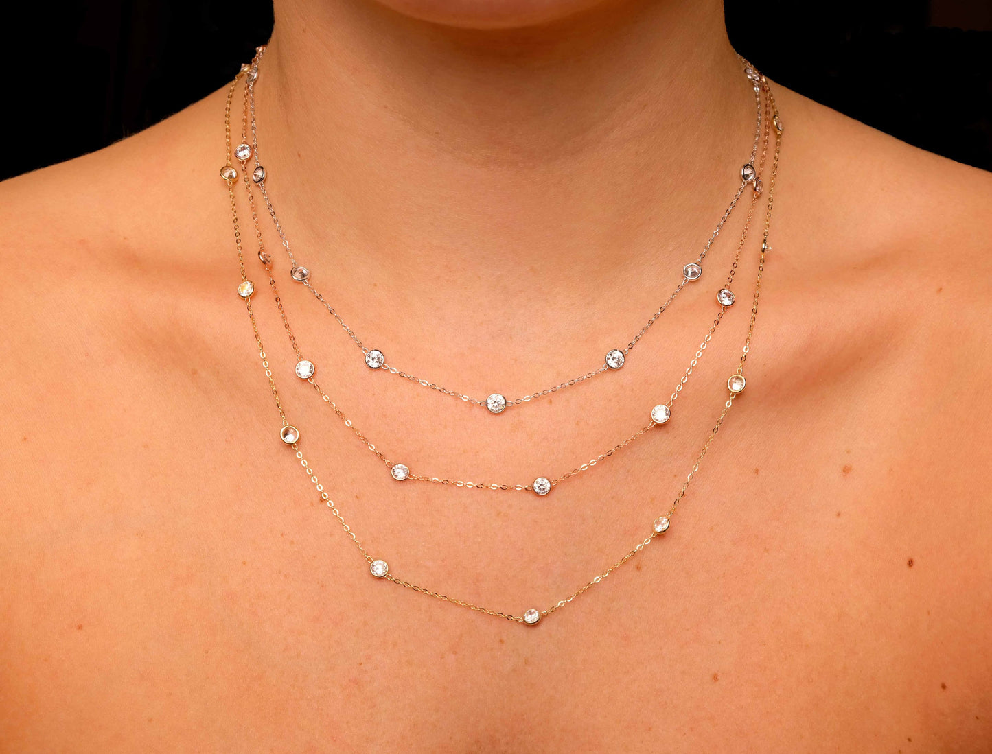 Bezel Station Created Diamond Minimalist By The Yard Chain Necklace Solid 14K Yellow/White/Rose Gold 3.00TCW, for women, wedding