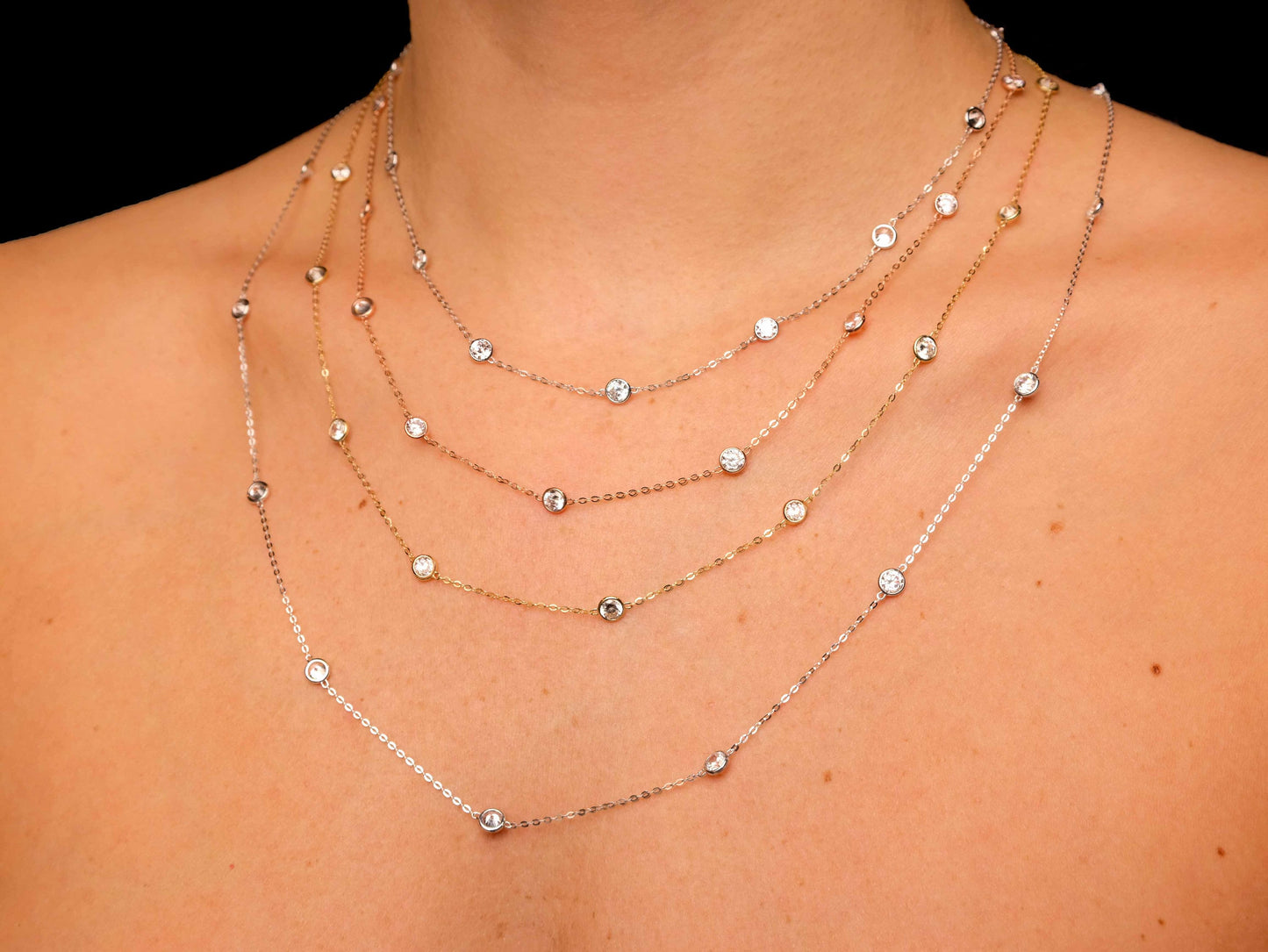 Bezel Station Created Diamond Minimalist By The Yard Chain Necklace Solid 14K Yellow/White/Rose Gold 3.00TCW, for women, wedding