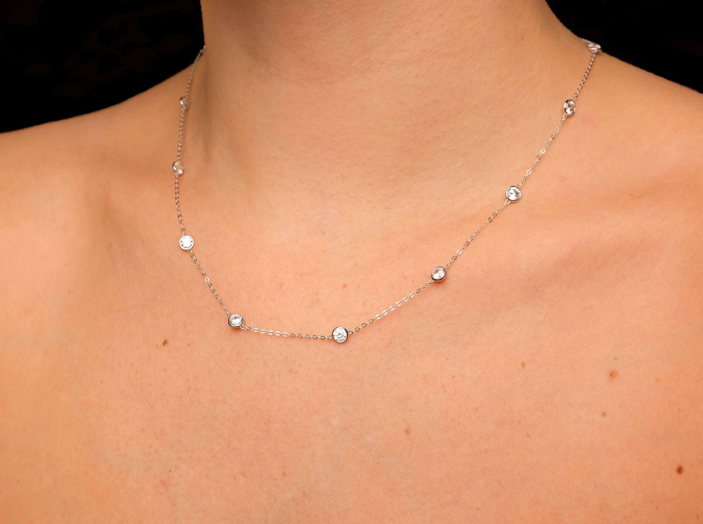 Bezel Station Created Diamond Minimalist By The Yard Chain Necklace Solid 14K Yellow/White/Rose Gold 3.00TCW, for women, wedding