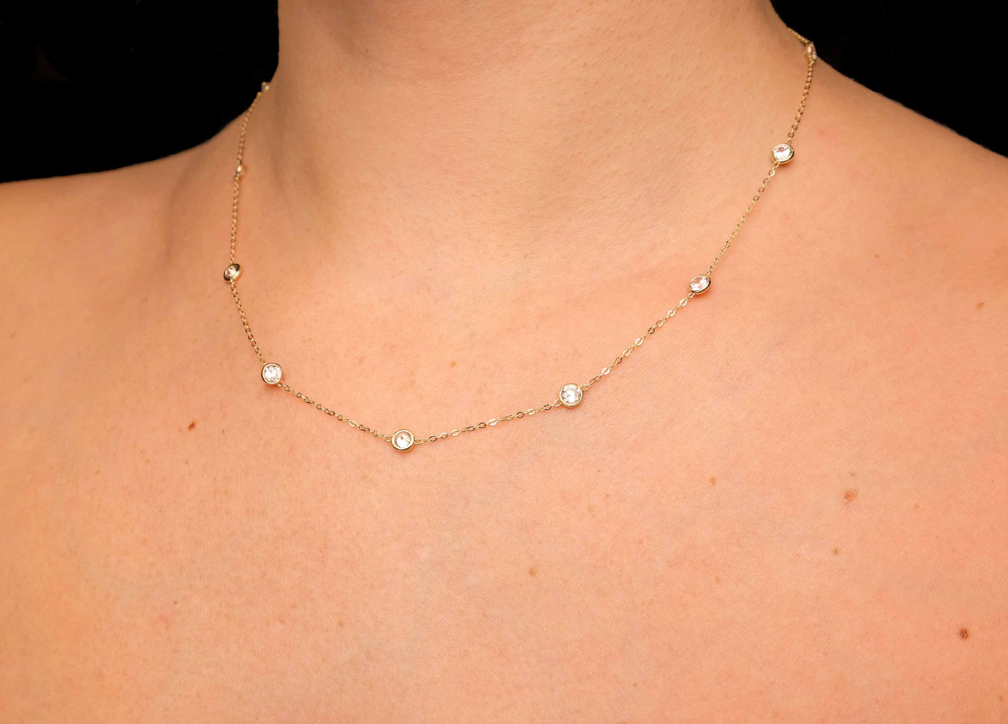 Bezel Station Created Diamond Minimalist By The Yard Chain Necklace Solid 14K Yellow/White/Rose Gold 3.00TCW, for women, wedding