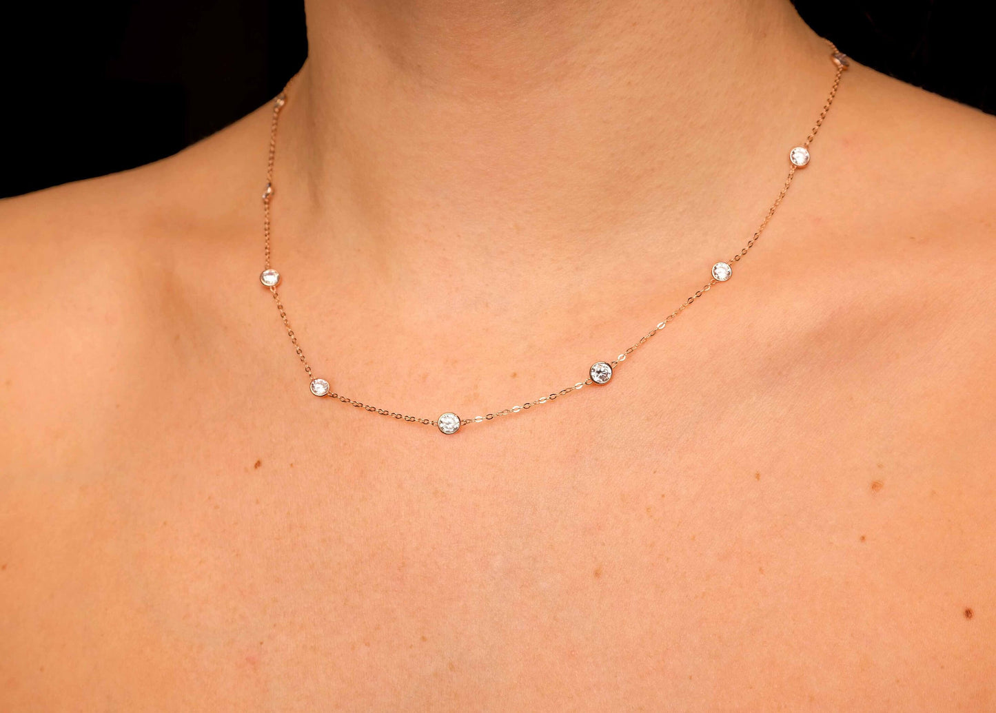 Bezel Station Created Diamond Minimalist By The Yard Chain Necklace Solid 14K Yellow/White/Rose Gold 3.00TCW, for women, wedding