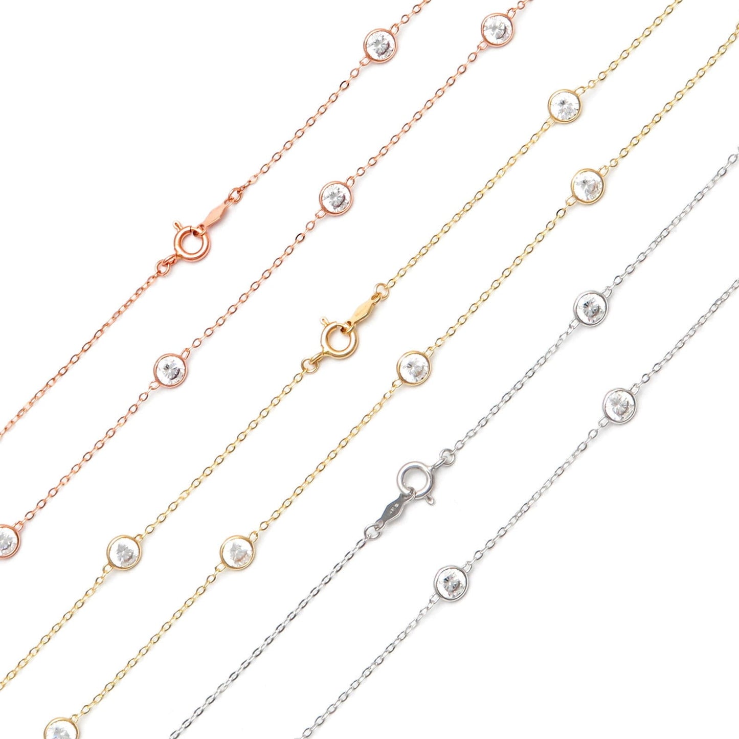 Bezel Station Created Diamond Minimalist By The Yard Chain Necklace Solid 14K Yellow/White/Rose Gold 3.00TCW, for women, wedding