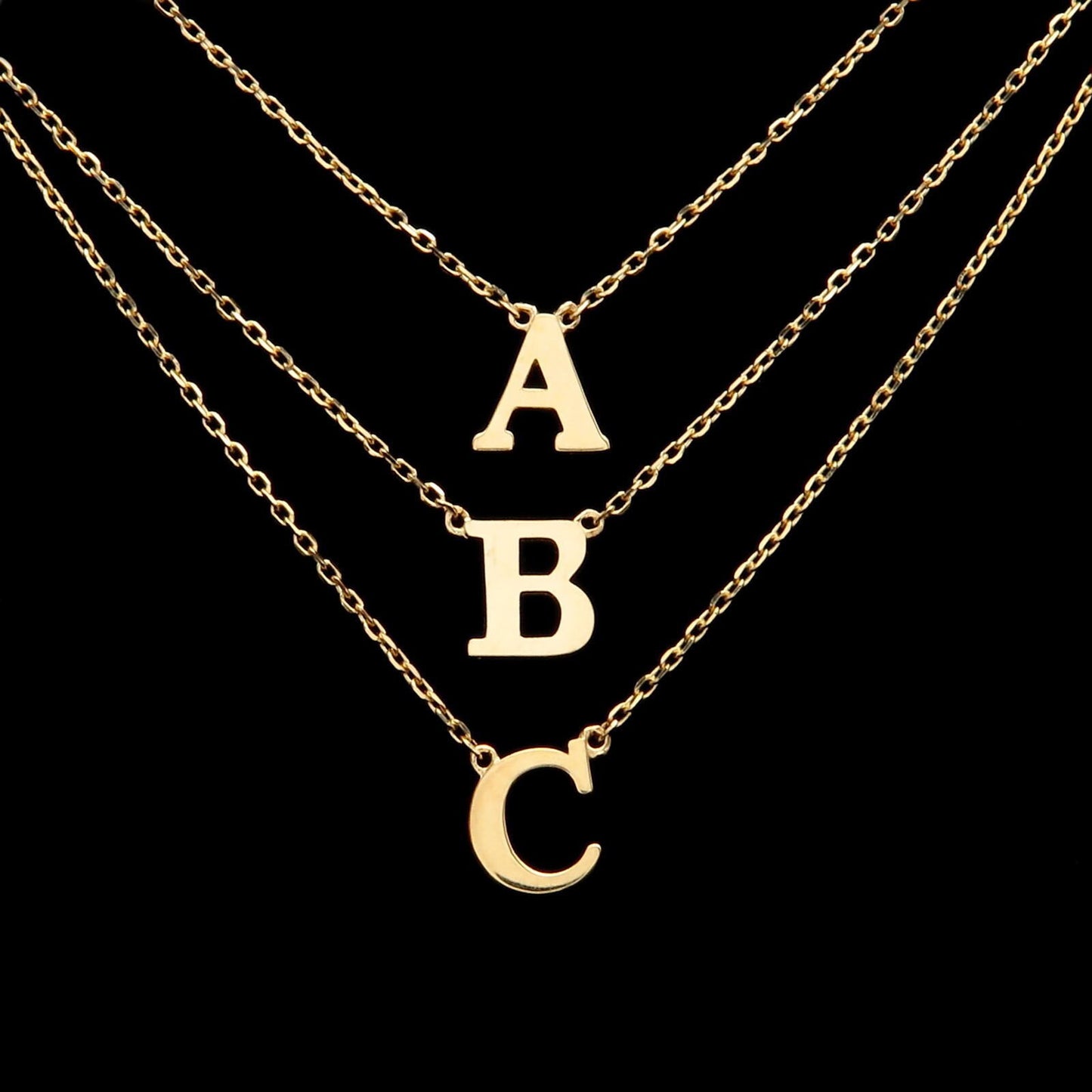 A-Z Initial Letter Pendant 14K Solid Yellow/White Gold Name Charm 16" Cable Link Chain