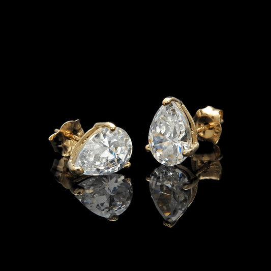 Pear Shape Earrings Created Diamond Studs 14K Yellow Gold or White Gold Heavy Basket