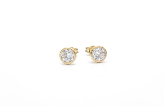 0.06-2.56 ct. T.W. Created Diamond Round Bezel Studs Earrings 14K Real Yellow/White Gold with backs 14k GF