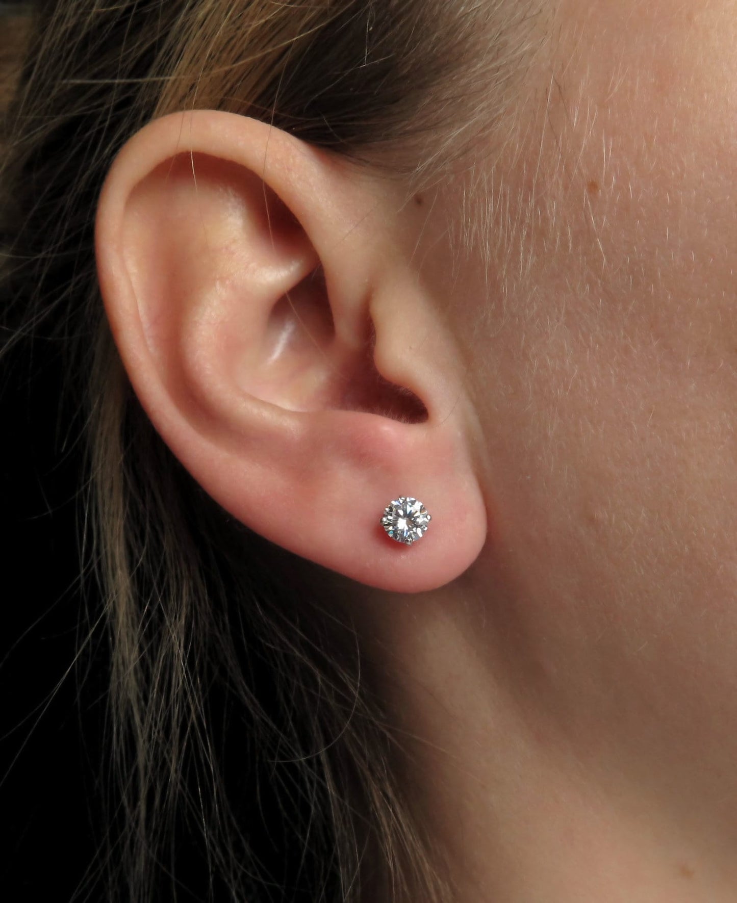 925 Solid Sterling Silver 0.05-14.00 ct. T.W.  Round-cut Created Diamond Solitaire Earrings, Push-back