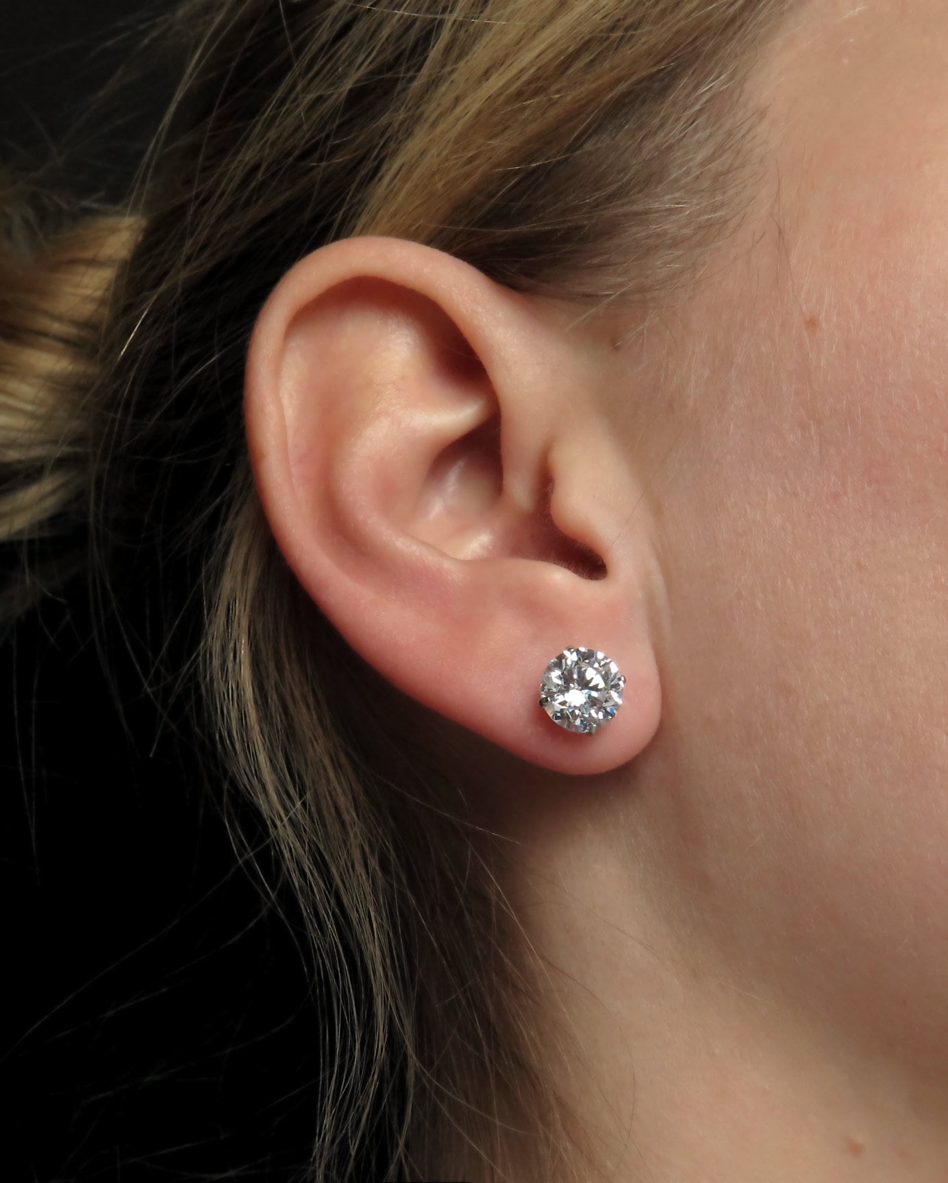 925 Solid Sterling Silver 0.05-14.00 ct. T.W.  Round-cut Created Diamond Solitaire Earrings, Push-back