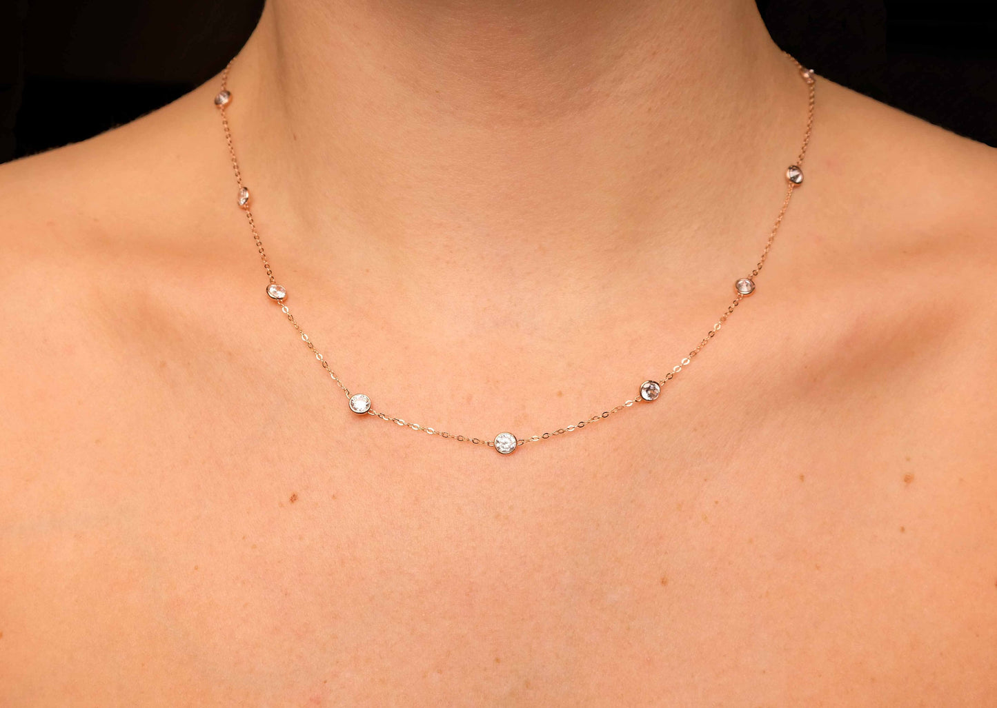 Bezel Station Created Diamond Minimalist By The Yard Chain Necklace Solid 14K Yellow/White/Rose Gold 3.00TCW, for women, wedding
