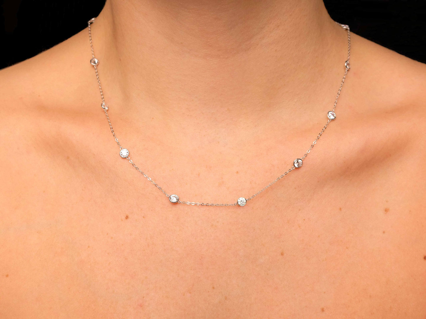 Bezel Station Created Diamond Minimalist By The Yard Chain Necklace Solid 14K Yellow/White/Rose Gold 3.00TCW, for women, wedding