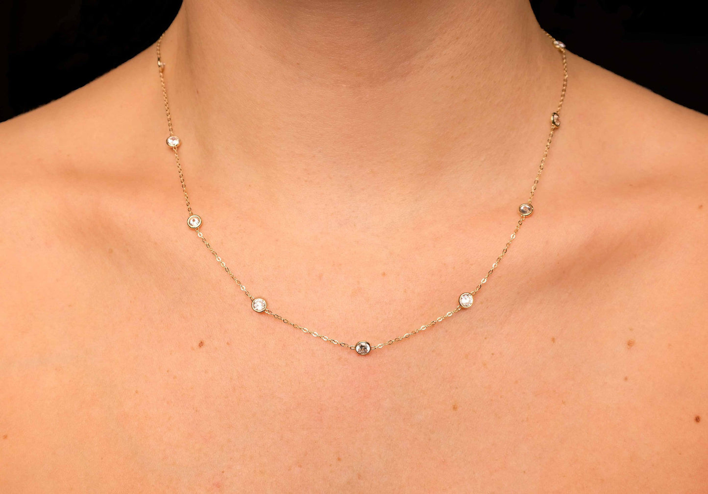 Bezel Station Created Diamond Minimalist By The Yard Chain Necklace Solid 14K Yellow/White/Rose Gold 3.00TCW, for women, wedding