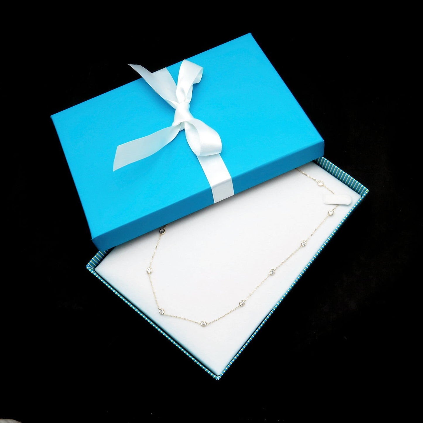 Bezel Station Created Diamond Minimalist By The Yard Chain Necklace Solid 14K Yellow/White/Rose Gold 3.00TCW, for women, wedding