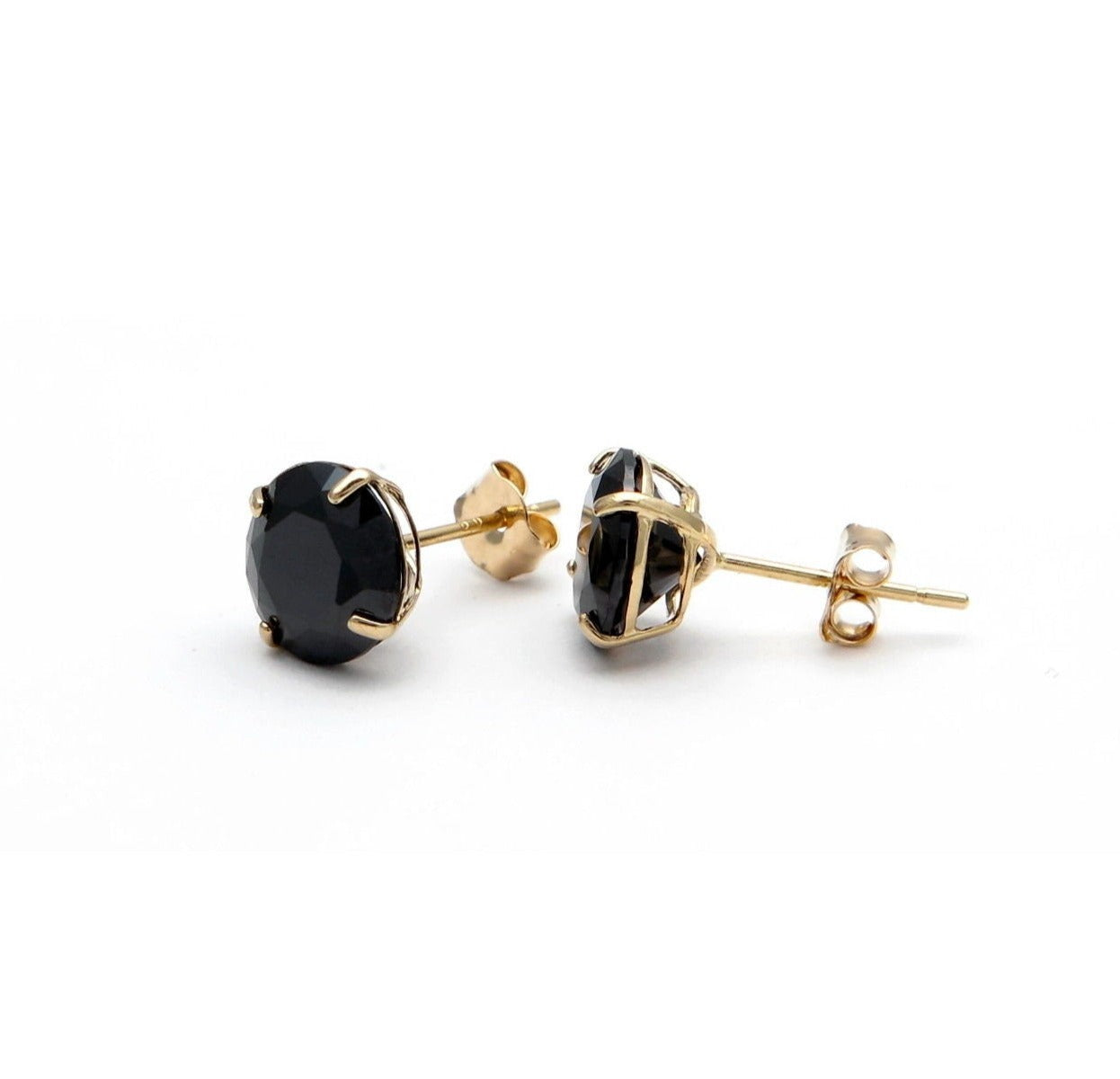 14k Yellow Gold 0.22-4.08 ct.T.W. Black Round-cut Created Diamond Solitaire Earrings, Push-back, for women, for men