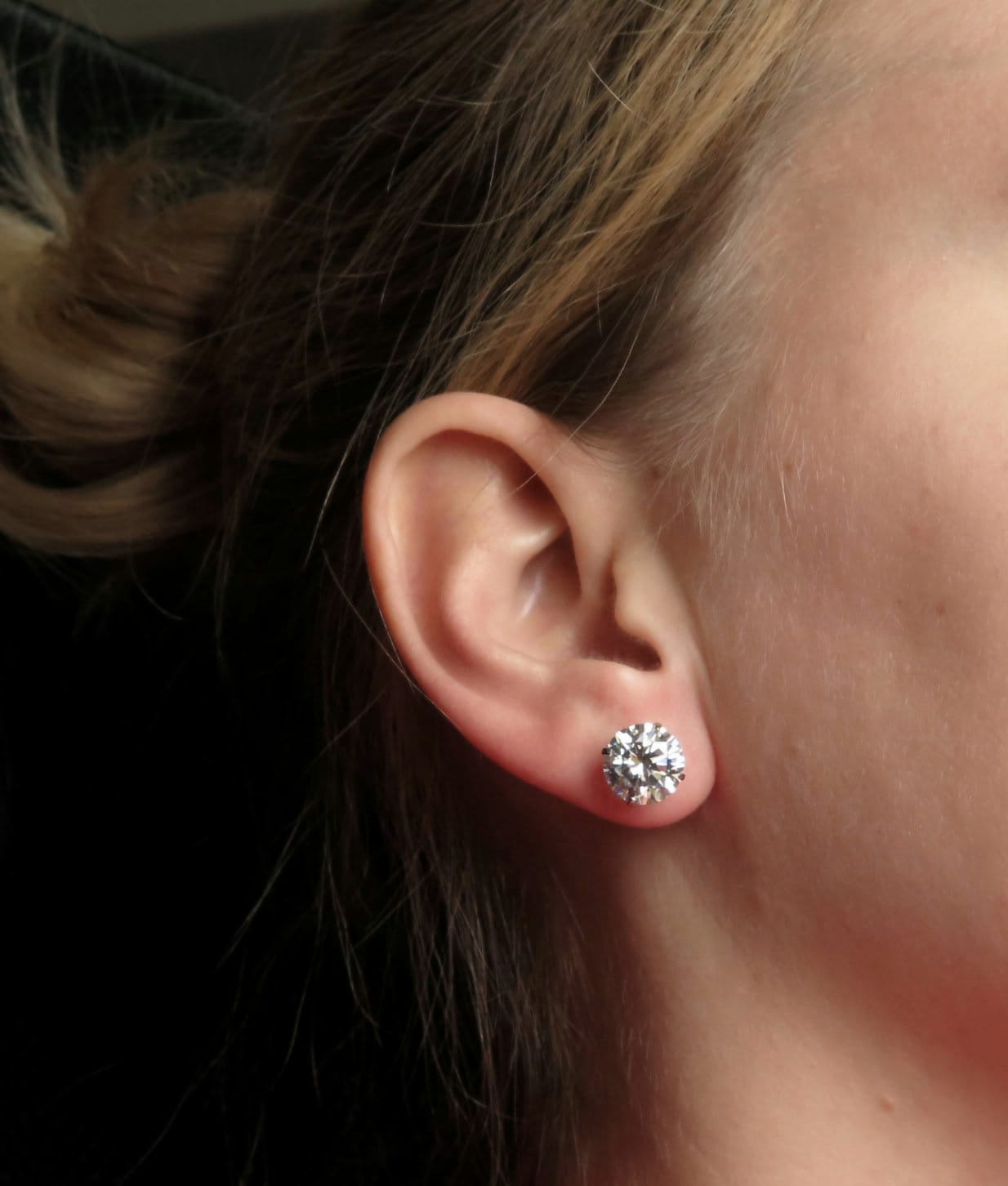 925 Solid Sterling Silver 0.05-14.00 ct. T.W.  Round-cut Created Diamond Solitaire Earrings, Push-back