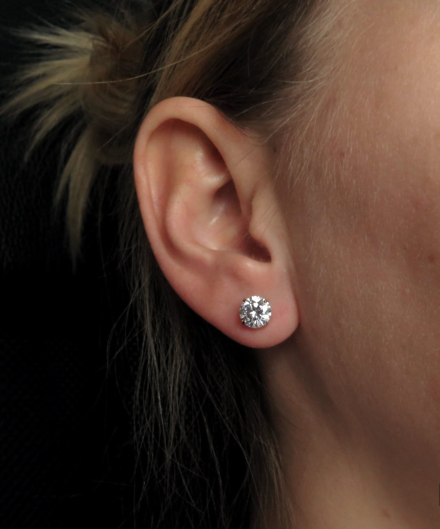 925 Solid Sterling Silver 0.05-14.00 ct. T.W.  Round-cut Created Diamond Solitaire Earrings, Push-back