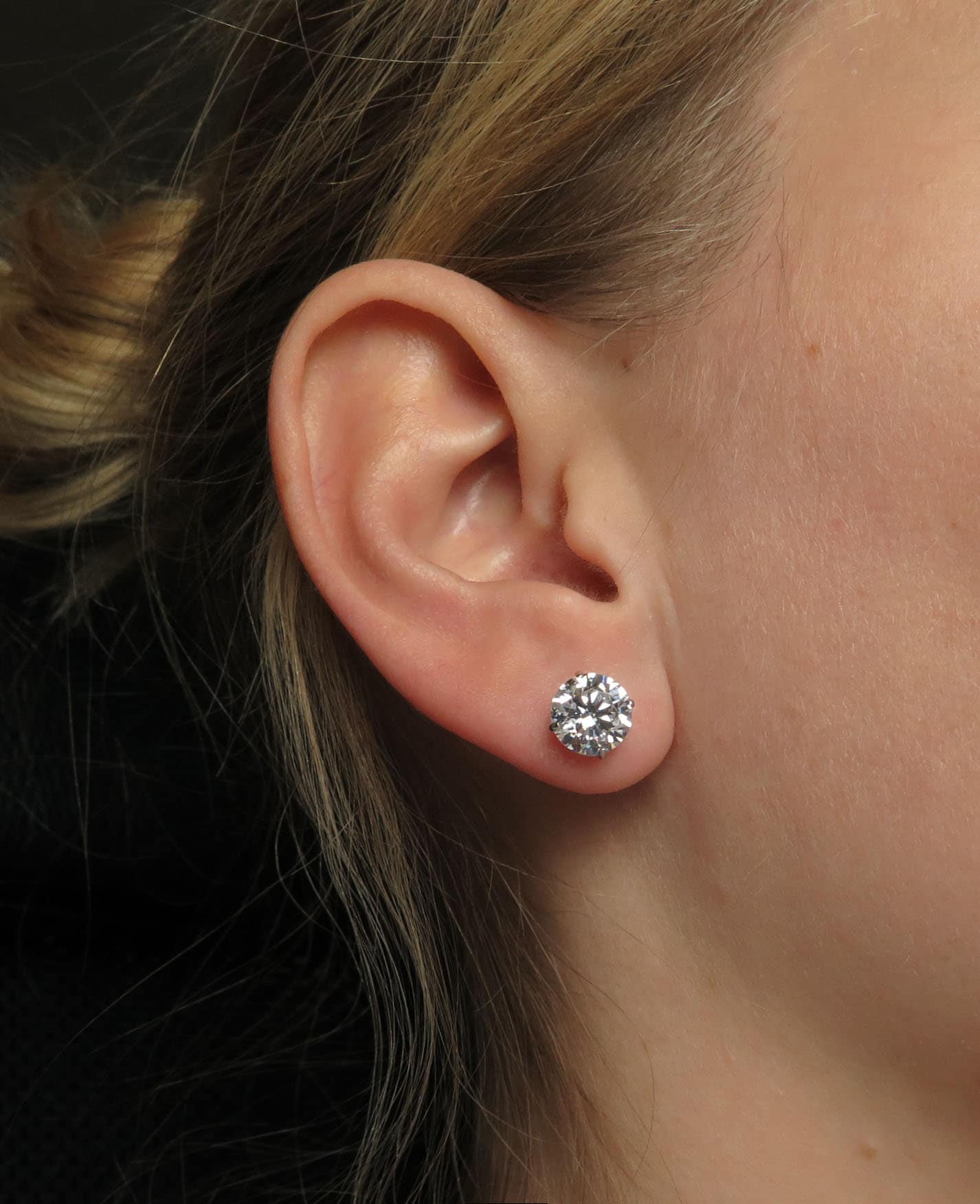 925 Solid Sterling Silver 0.05-14.00 ct. T.W.  Round-cut Created Diamond Solitaire Earrings, Push-back