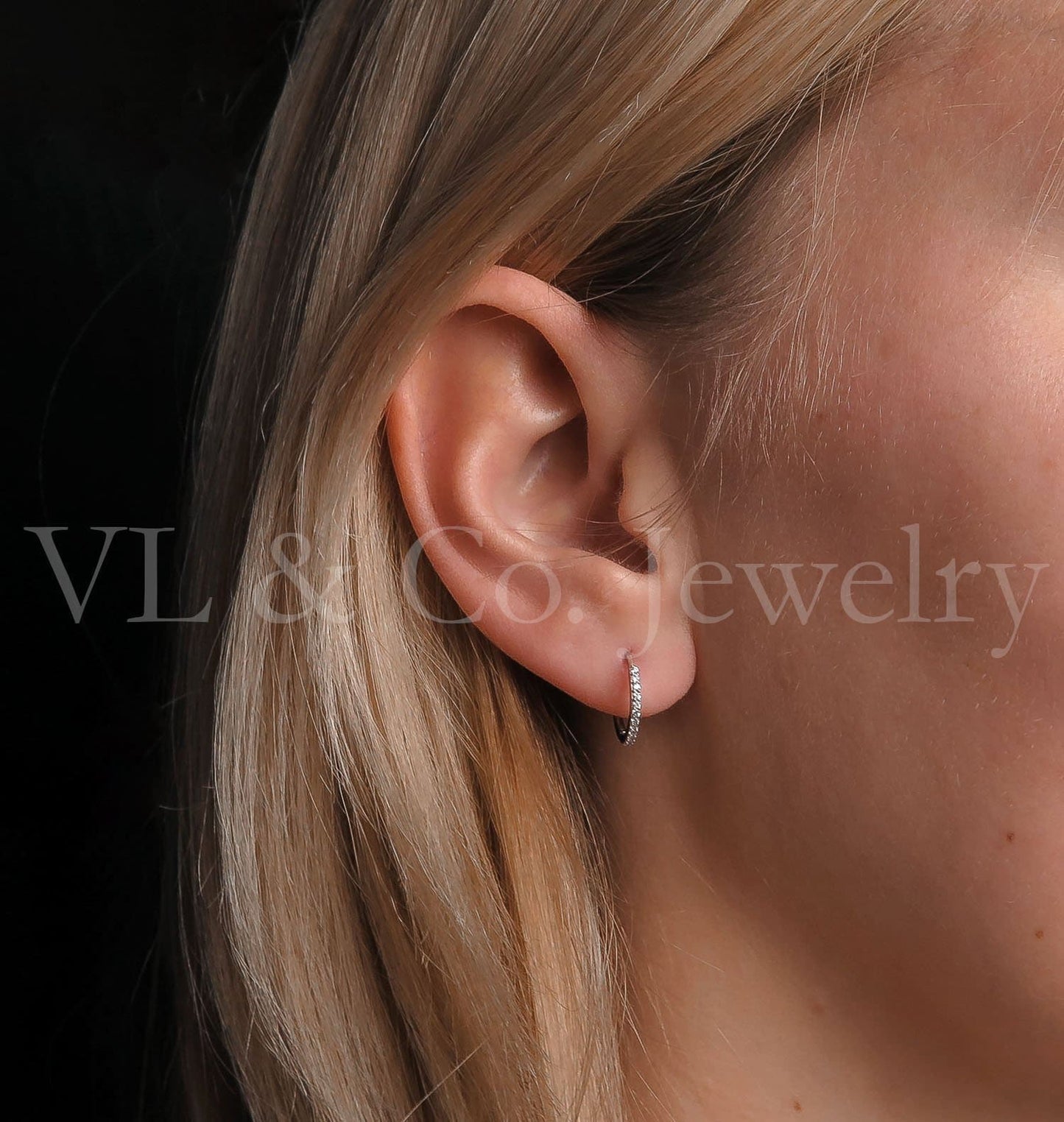 0.12 TCW Created Diamond Huggie Hoop Earrings Solid 14K Yellow White Rose Gold or Sterling silver 925 Round VVS1