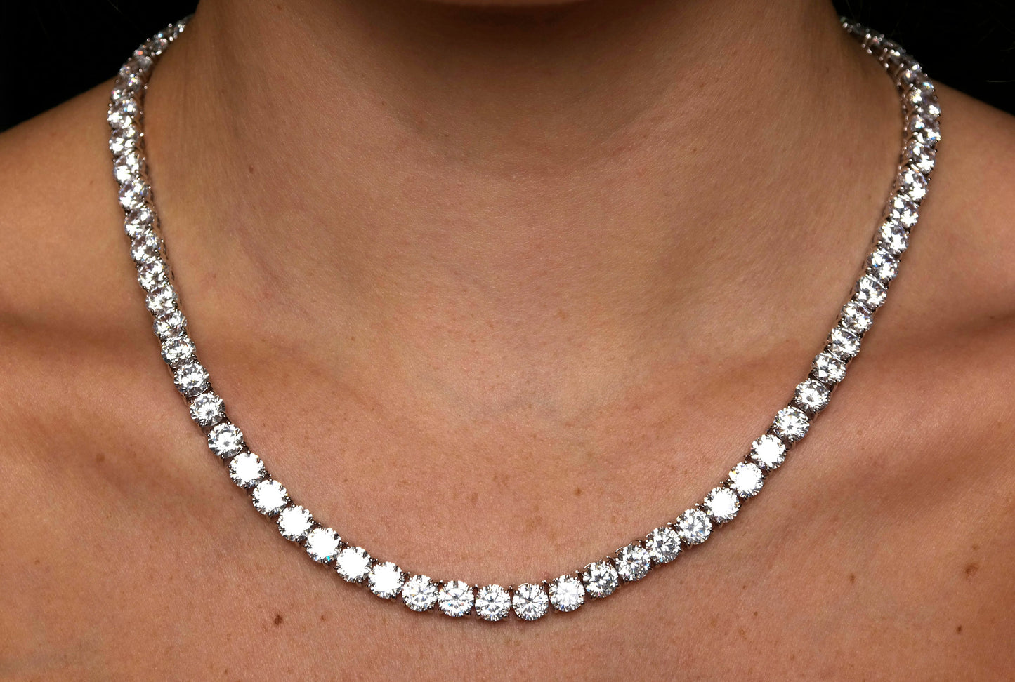 Tennis Necklace 6mm 55.00-99.00TCW Round Created Diamond 925 Solid Sterling Silver