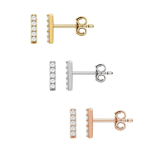 0.15CT Round Created Diamond Bar Earrings 14K Solid Gold Studs