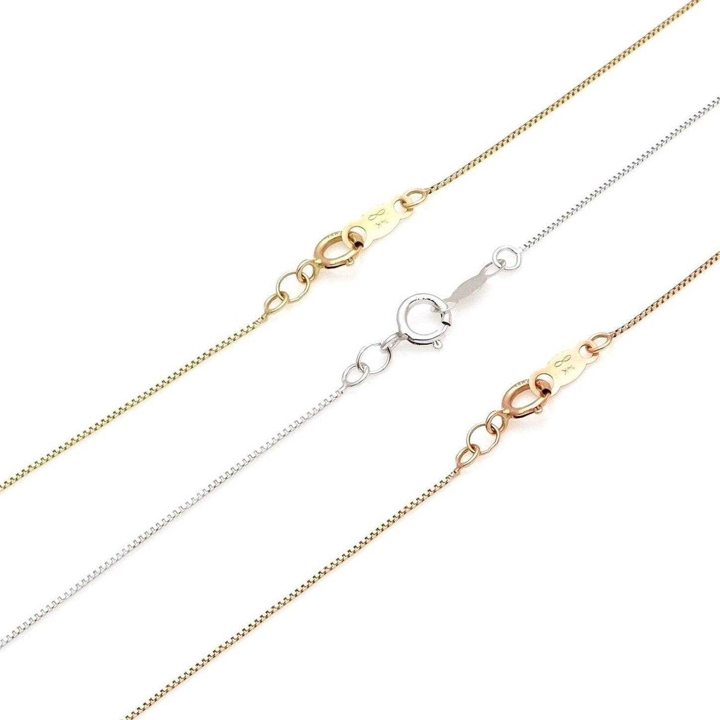 14K Box Chain Solid Yellow White Rose Gold Square Necklace for Pendant 13"-22"