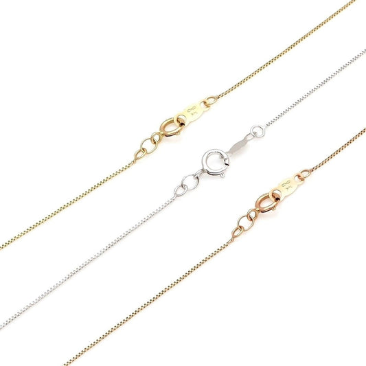 14K Box Chain Solid Yellow White Rose Gold Square Necklace for Pendant 13"-22"