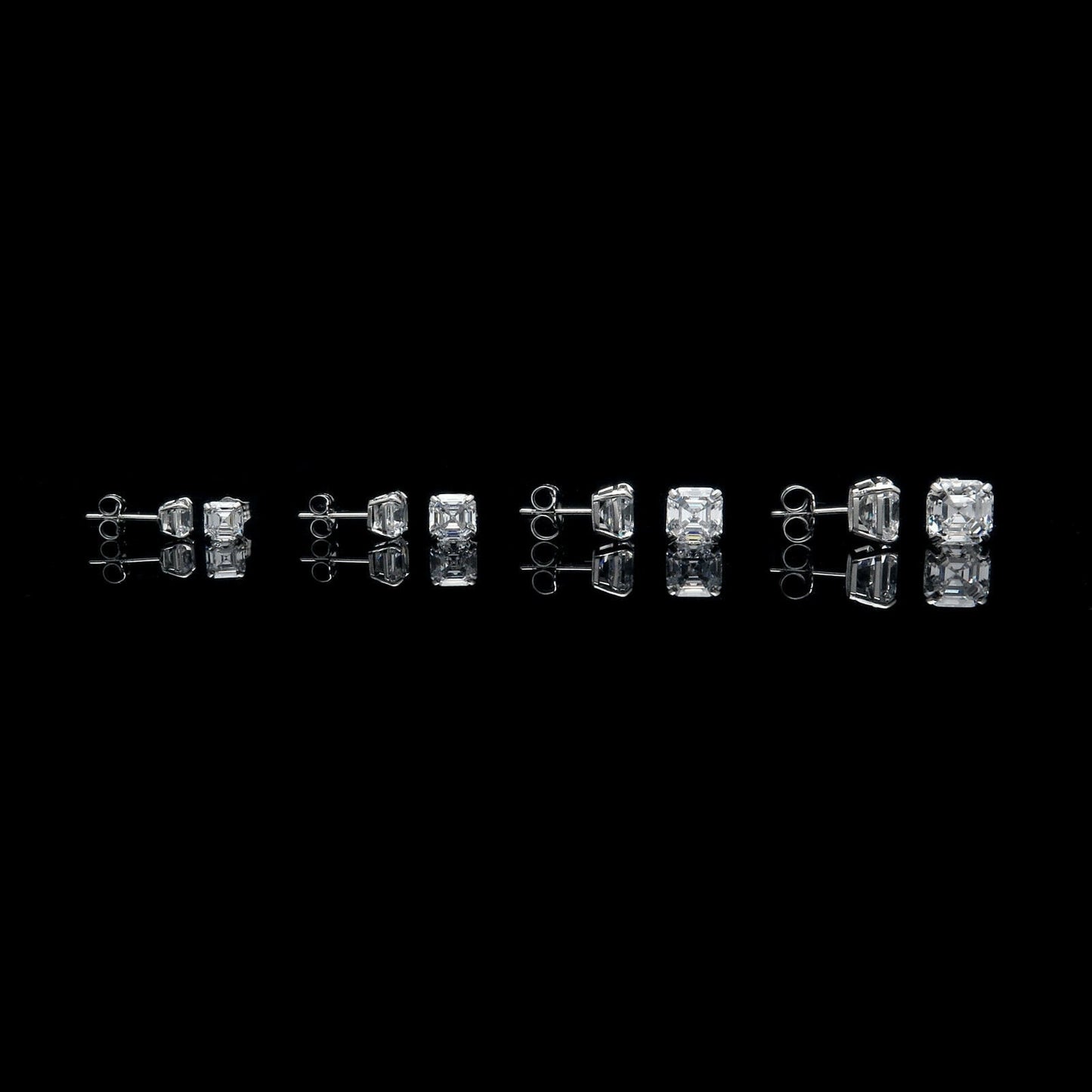 Asscher cut Stud Earrings Solitaire Created Diamond 0.78 - 6.00 ct. T.W. 4k Gold, Push-back