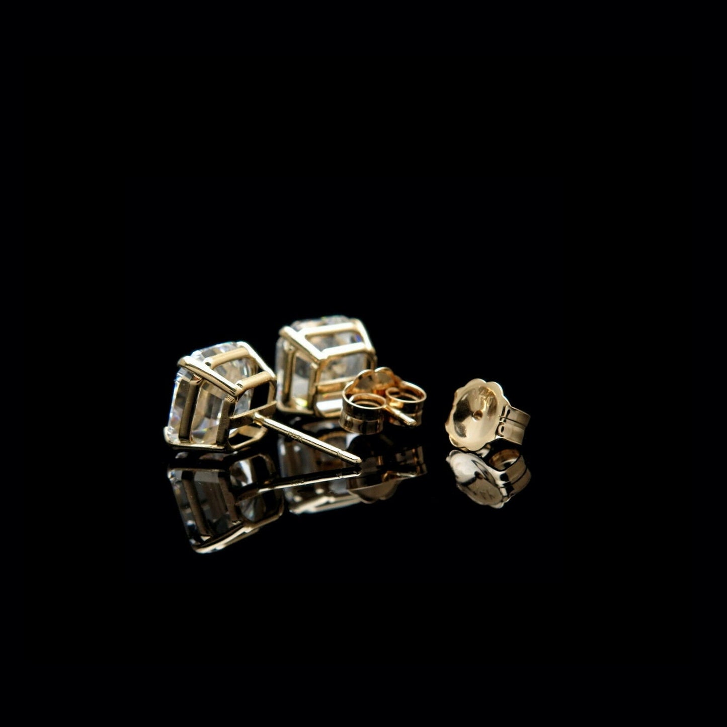Asscher cut Stud Earrings Solitaire Created Diamond 0.78 - 6.00 ct. T.W. 4k Gold, Push-back