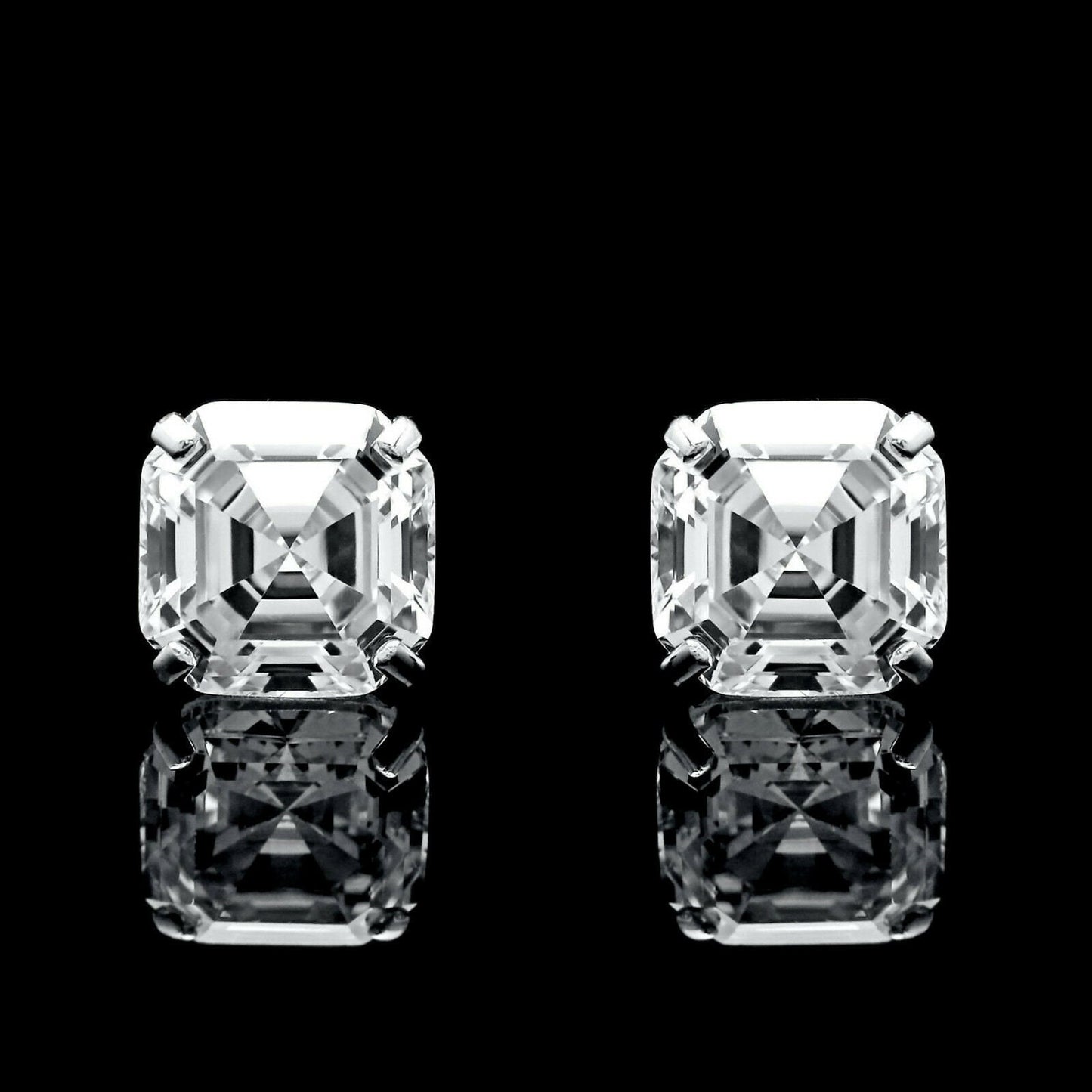 Asscher cut Stud Earrings Solitaire Created Diamond 0.78 - 6.00 ct. T.W. 4k Gold, Push-back