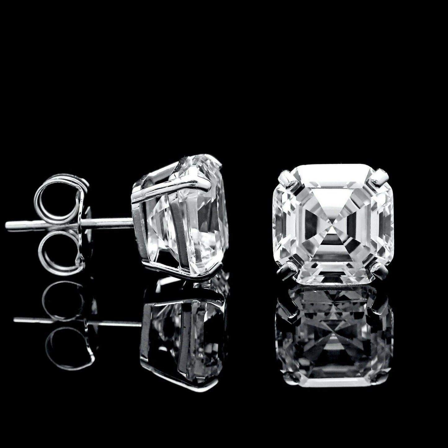 Asscher cut Stud Earrings Solitaire Created Diamond 0.78 - 6.00 ct. T.W. 4k Gold, Push-back