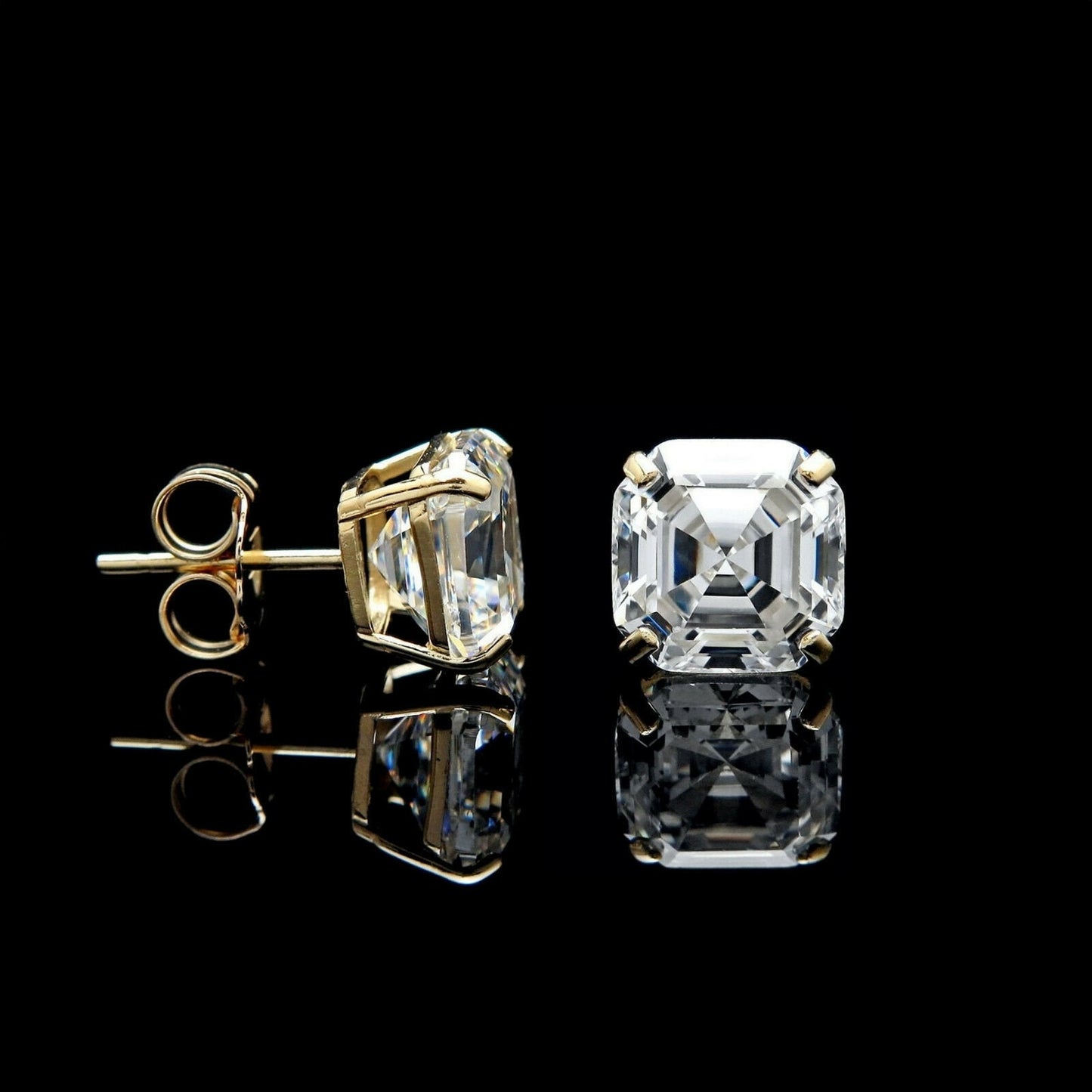 Asscher cut Stud Earrings Solitaire Created Diamond 0.78 - 6.00 ct. T.W. 4k Gold, Push-back