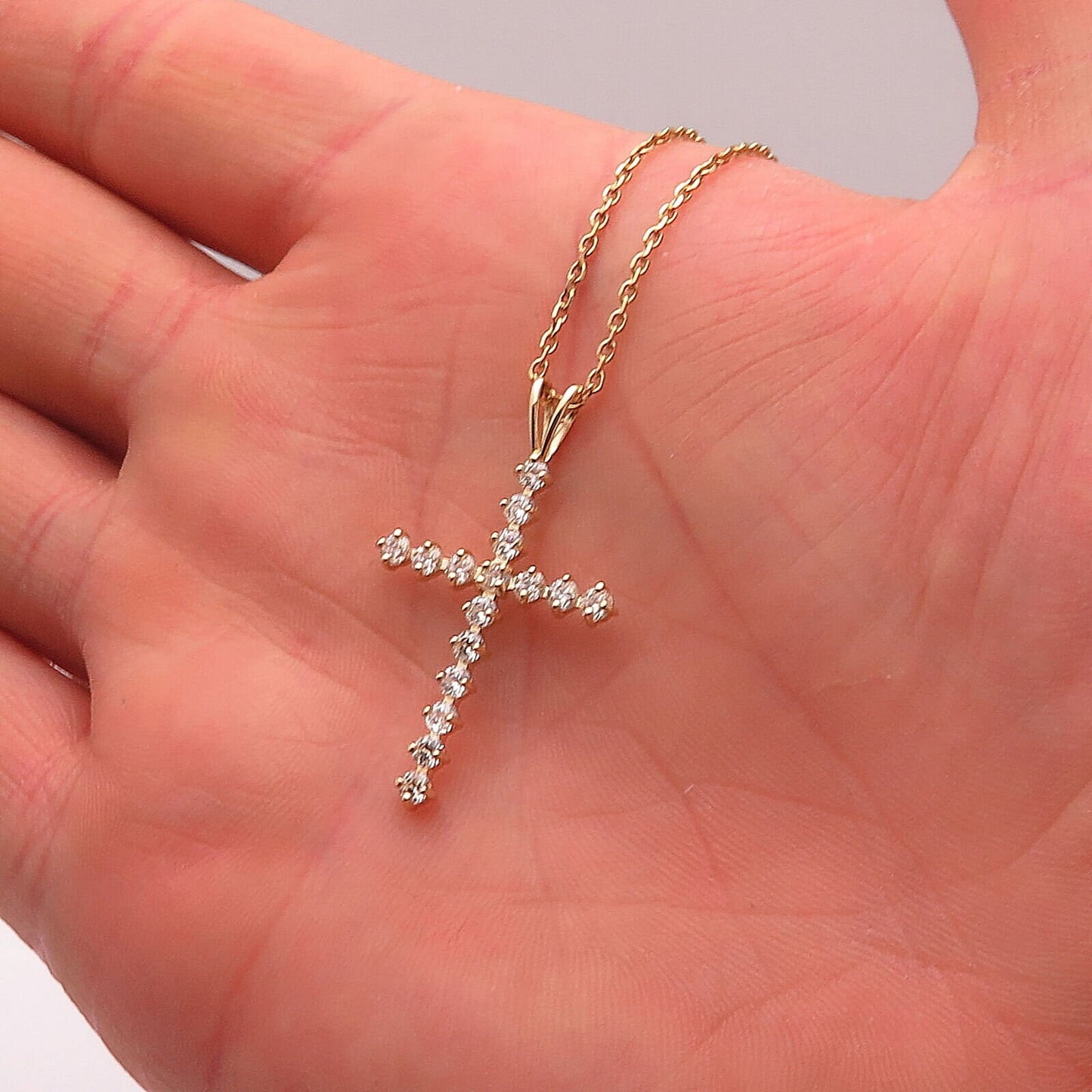 0.80CT Round Cut Created Diamond Cross Pendant 14K Yellow Gold Charm Brilliant VVS1