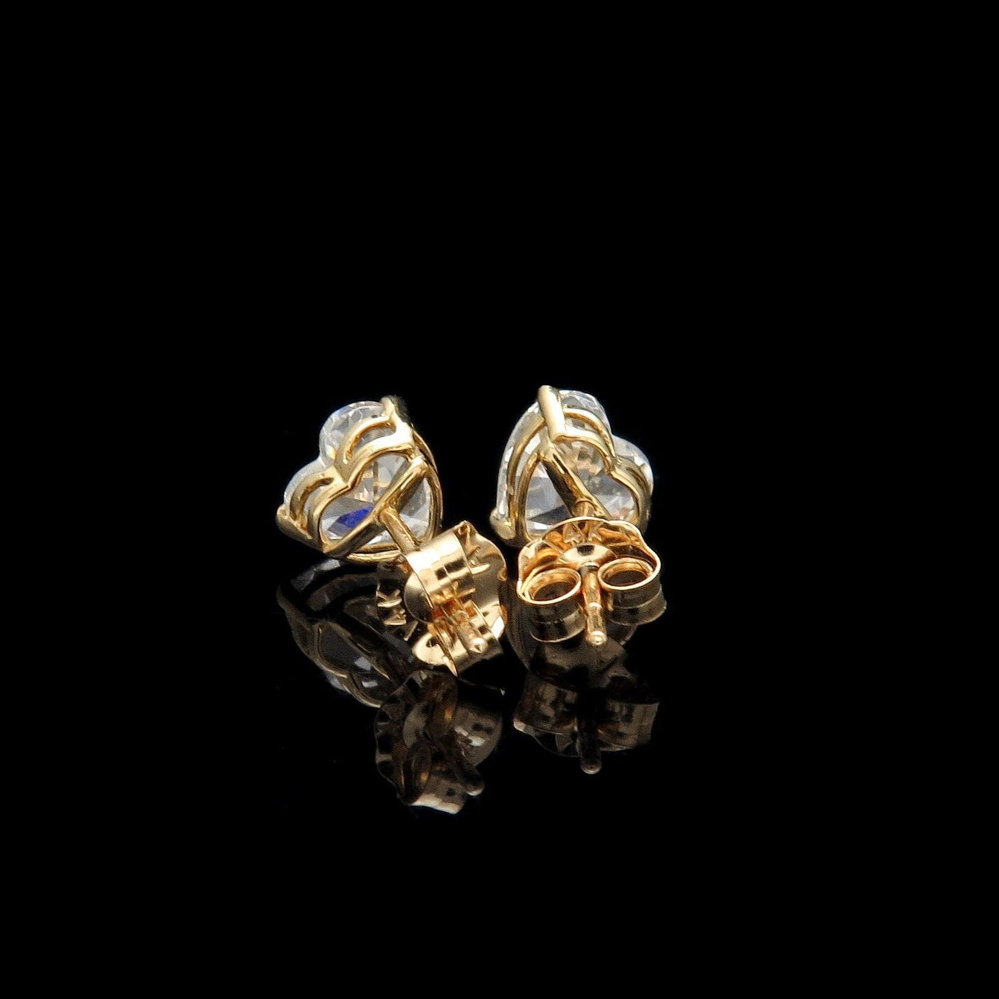 Heart Created Diamond Stud Earrings 0.50ct-1.50 tcw 14K Solid Yellow or White Gold Solitaire Basket Studs, Push back