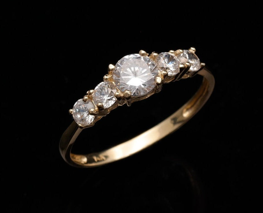 1.00tcw Created Diamond Ring 14K Yellow Gold 5-Stone Band Round Cut VVS1