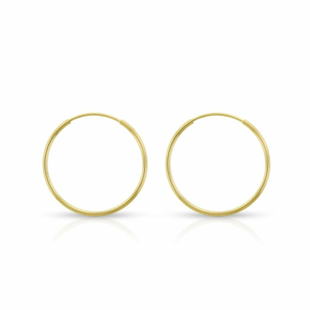 14K Real Gold Earrings Round Hoops Ladie's Hoop Earrings 0.4mm (10mm-21mm)