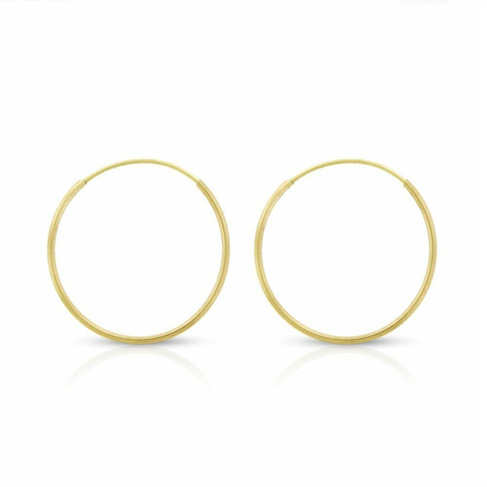 14K Real Gold Earrings Round Hoops Ladie's Hoop Earrings 0.4mm (10mm-21mm)