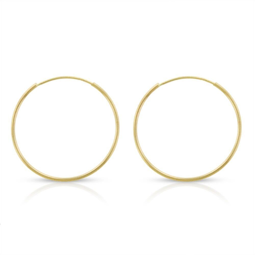 14K Real Gold Earrings Round Hoops Ladie's Hoop Earrings 0.4mm (10mm-21mm)