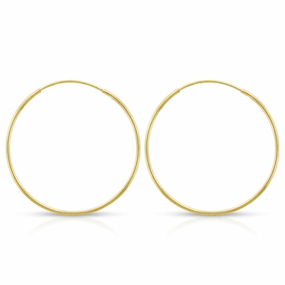 14K Real Gold Earrings Round Hoops Ladie's Hoop Earrings 0.4mm (10mm-21mm)