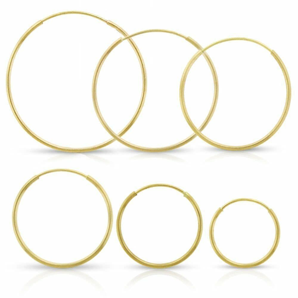 14K Real Gold Earrings Round Hoops Ladie's Hoop Earrings 0.4mm (10mm-21mm)