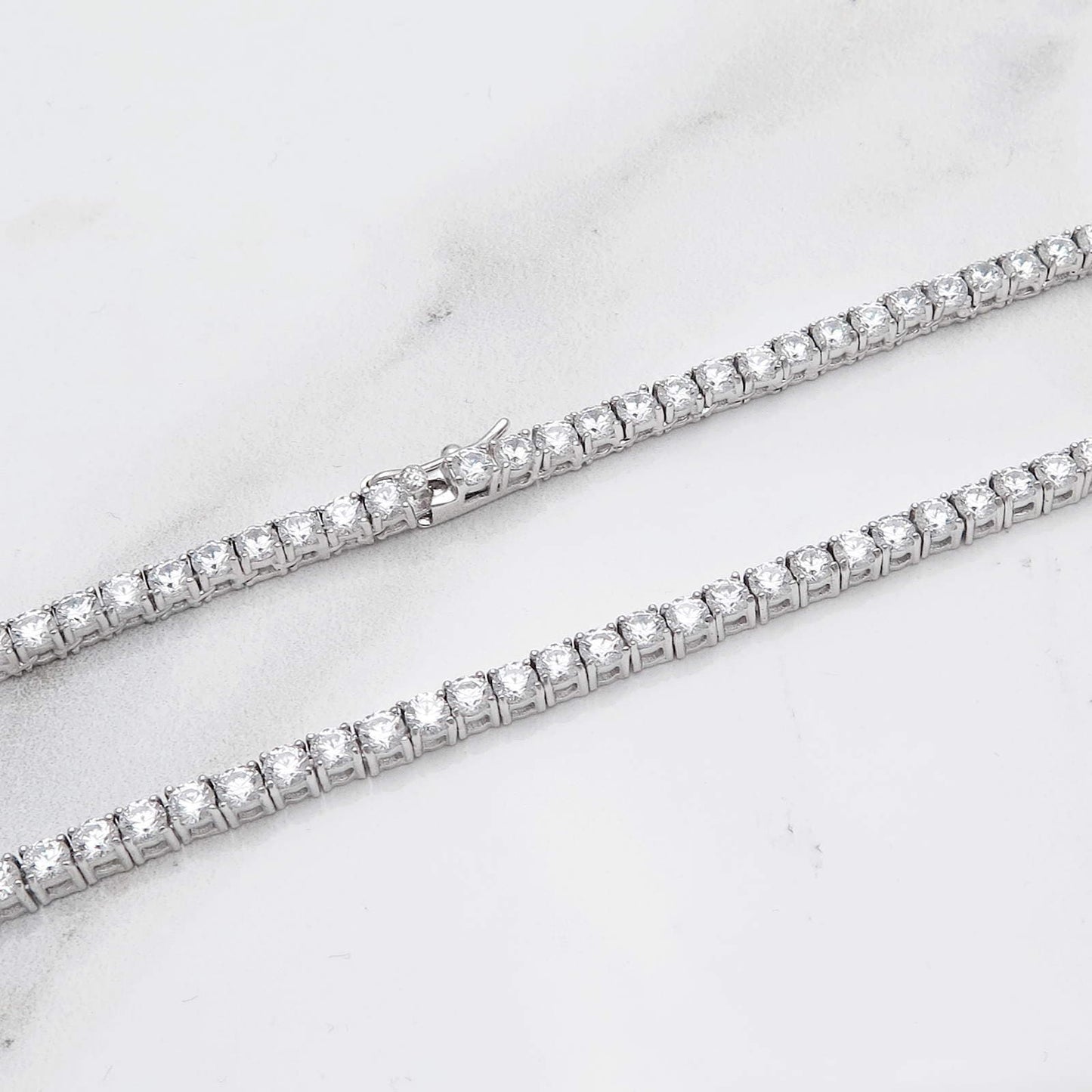 Tennis Necklace 5mm 36.00-67.00TCW Round Created Diamond 925 Solid Sterling Silver Chain