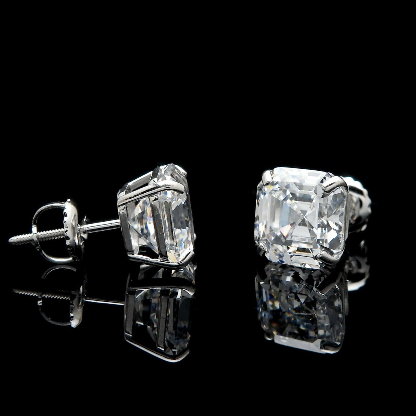 Moissanite Asscher Cut Diamond 1.42 -6.00 ct. T.W. 14k Gold Stud Earrings Solitaire, Screw-back