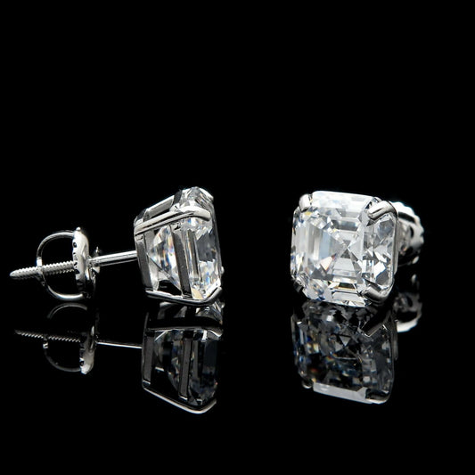 Asscher cut Stud Earrings Solitaire Created Diamond 10.78 - 6.00 ct. T.W. 4k Gold, Screw-back