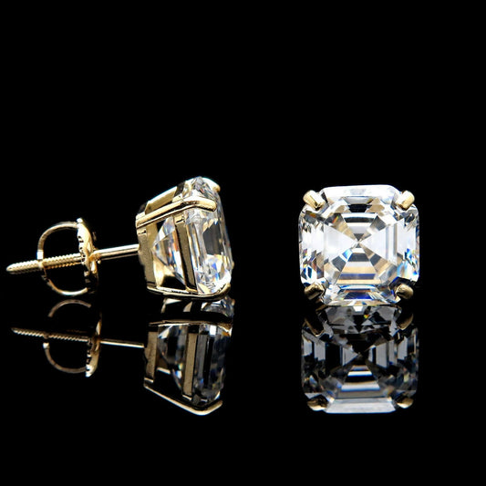 Asscher cut Stud Earrings Solitaire Created Diamond 10.78 - 6.00 ct. T.W. 4k Gold, Screw-back