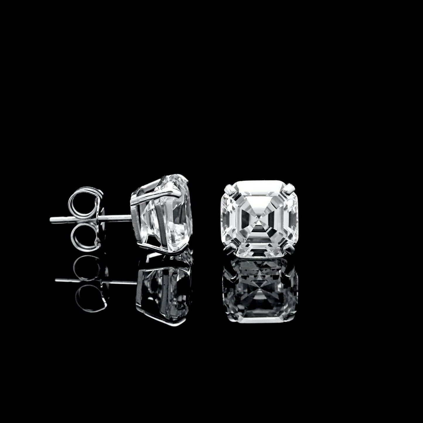 Asscher cut Stud Earrings Solitaire Created Diamond 0.78 - 6.00 ct. T.W. 4k Gold, Push-back